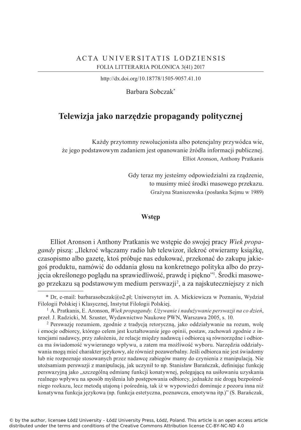 Telewizja Jako Narzędzie Propagandy Politycznej