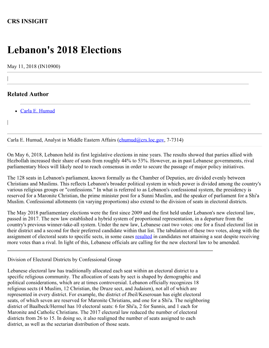 Lebanon's 2018 Elections