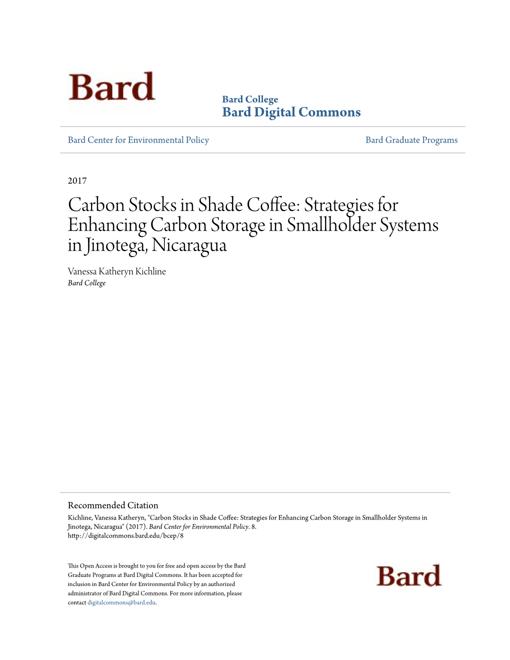 Strategies for Enhancing Carbon Storage in Smallholder Systems in Jinotega, Nicaragua" (2017)