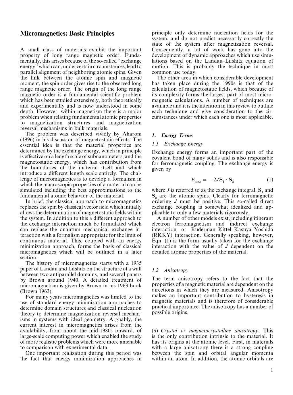 Micromagnetics: Basic Principles