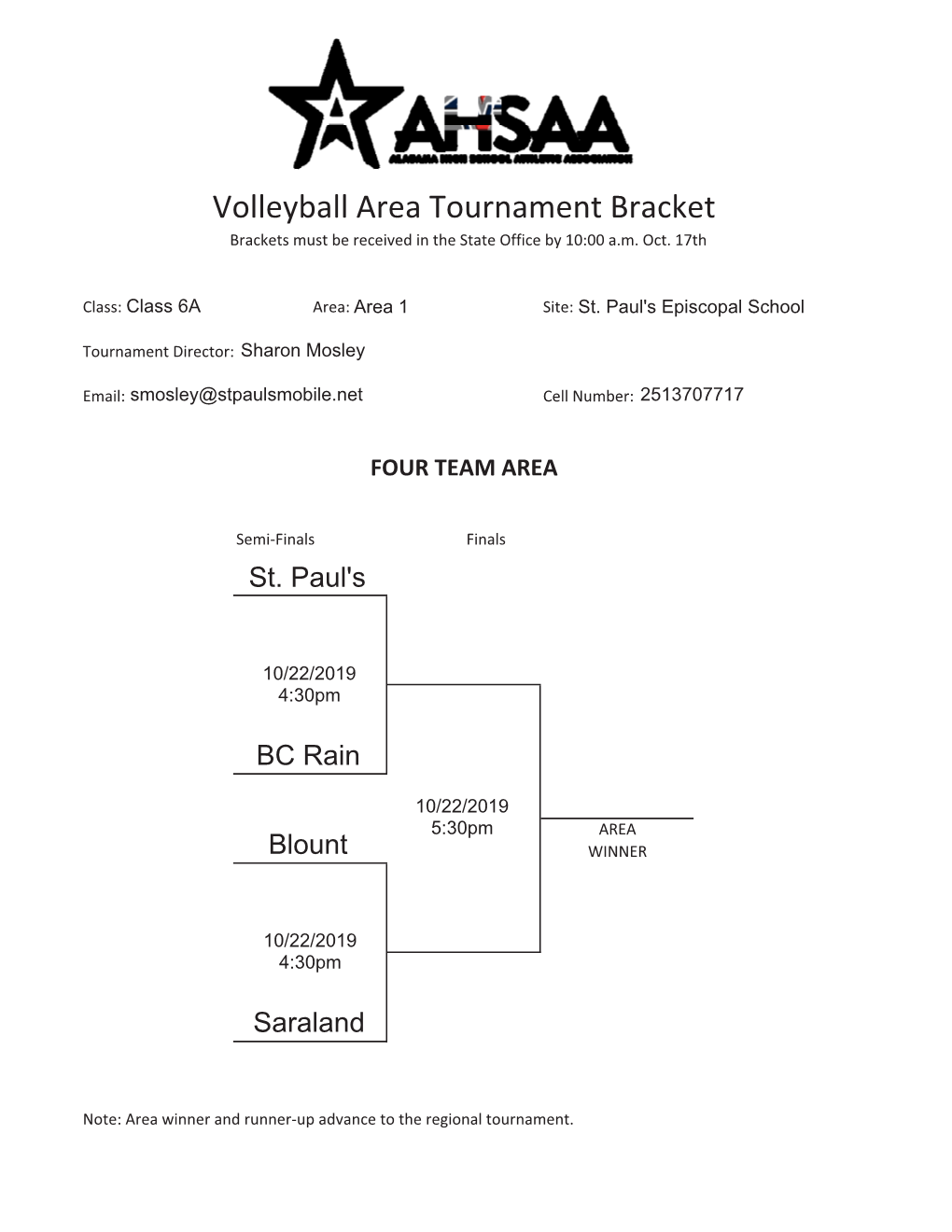 Volleyball Area Tournament Bracket