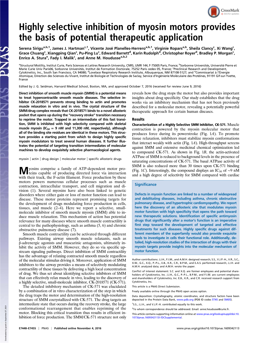 Highly Selective Inhibition of Myosin Motors Provides the Basis of Potential Therapeutic Application