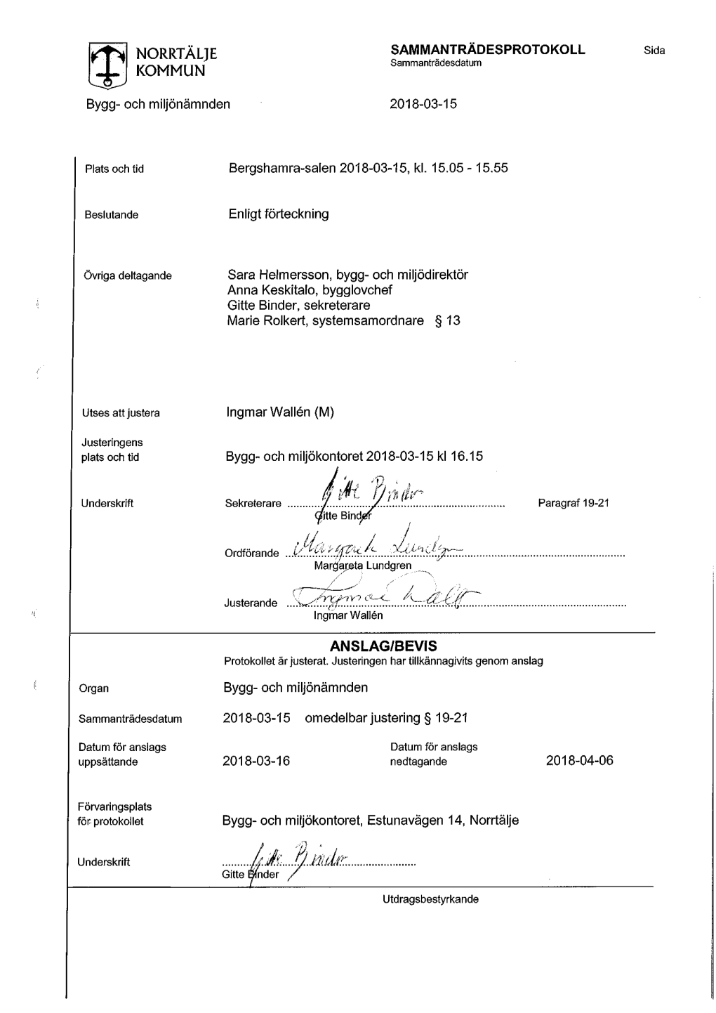 Norrtälje Kommun Anslag/Bevis