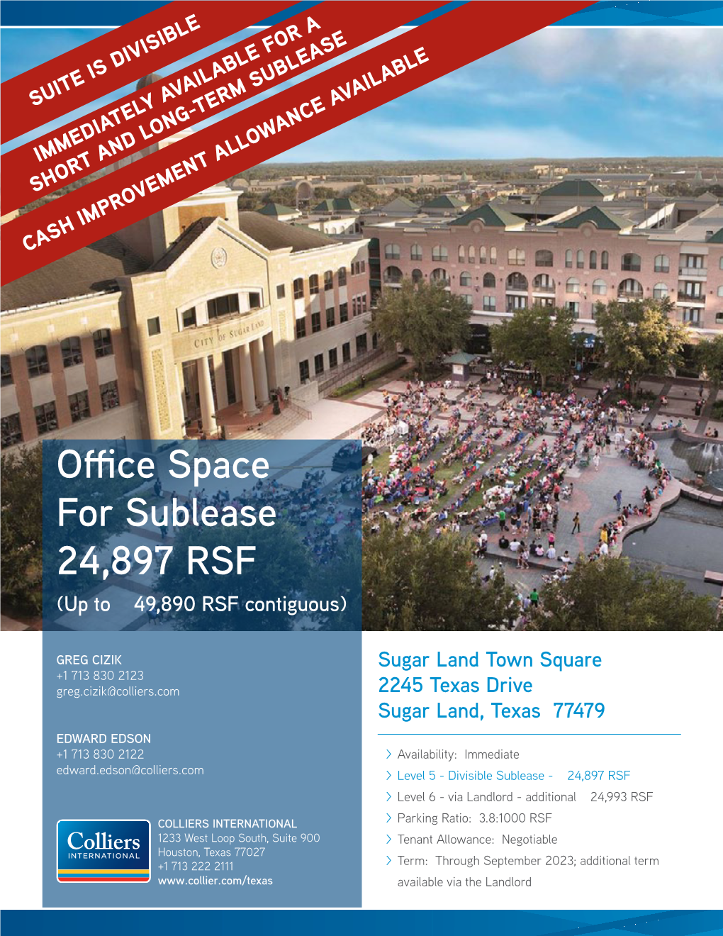 Office Space for Sublease 24,897 RSF (Up to ± 49,890 RSF Contiguous)