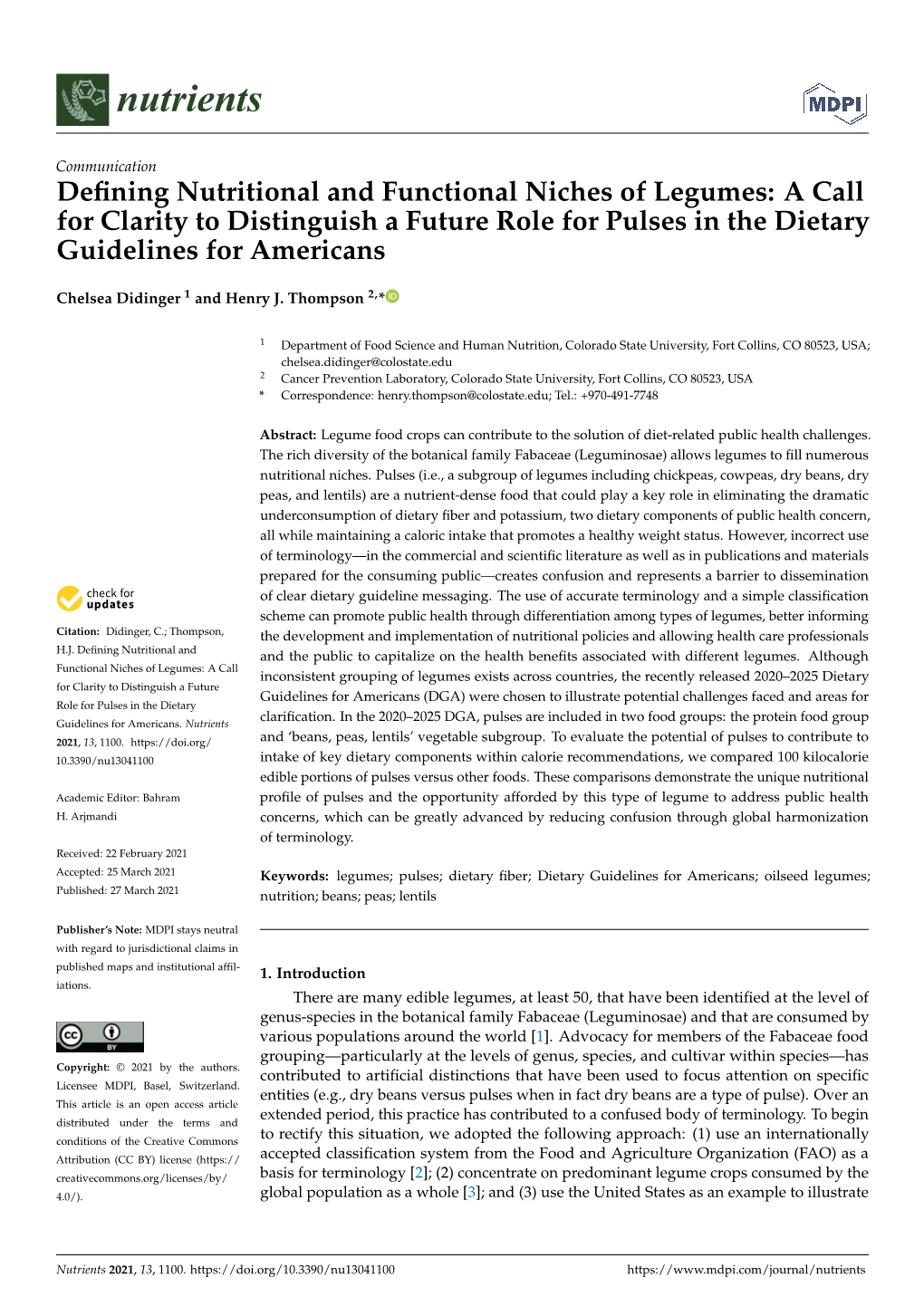 Defining Nutritional and Functional Niches of Legumes