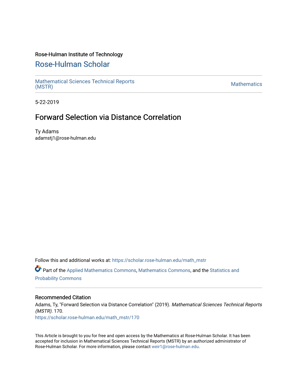 Forward Selection Via Distance Correlation