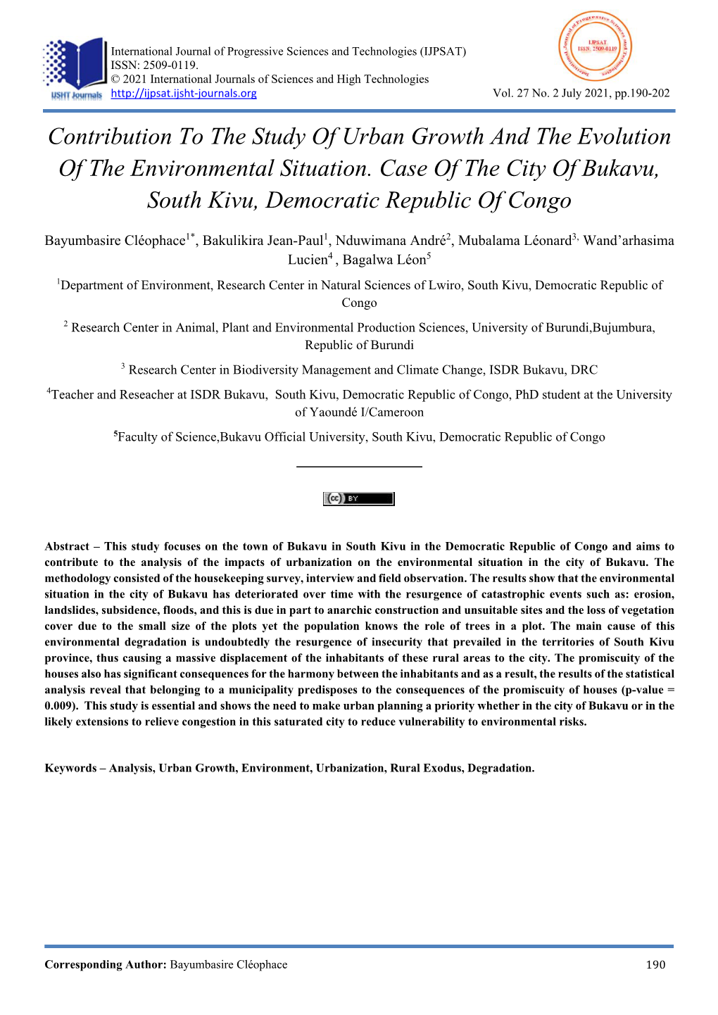 Contribution to the Study of Urban Growth and the Evolution of the Environmental Situation