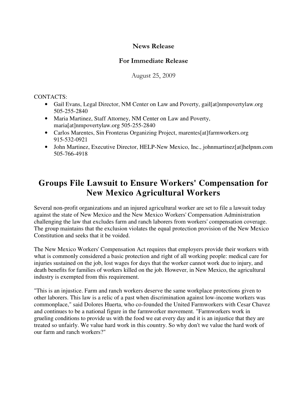 Groups File Lawsuit to Ensure Workers' Compensation for New Mexico Agricultural Workers