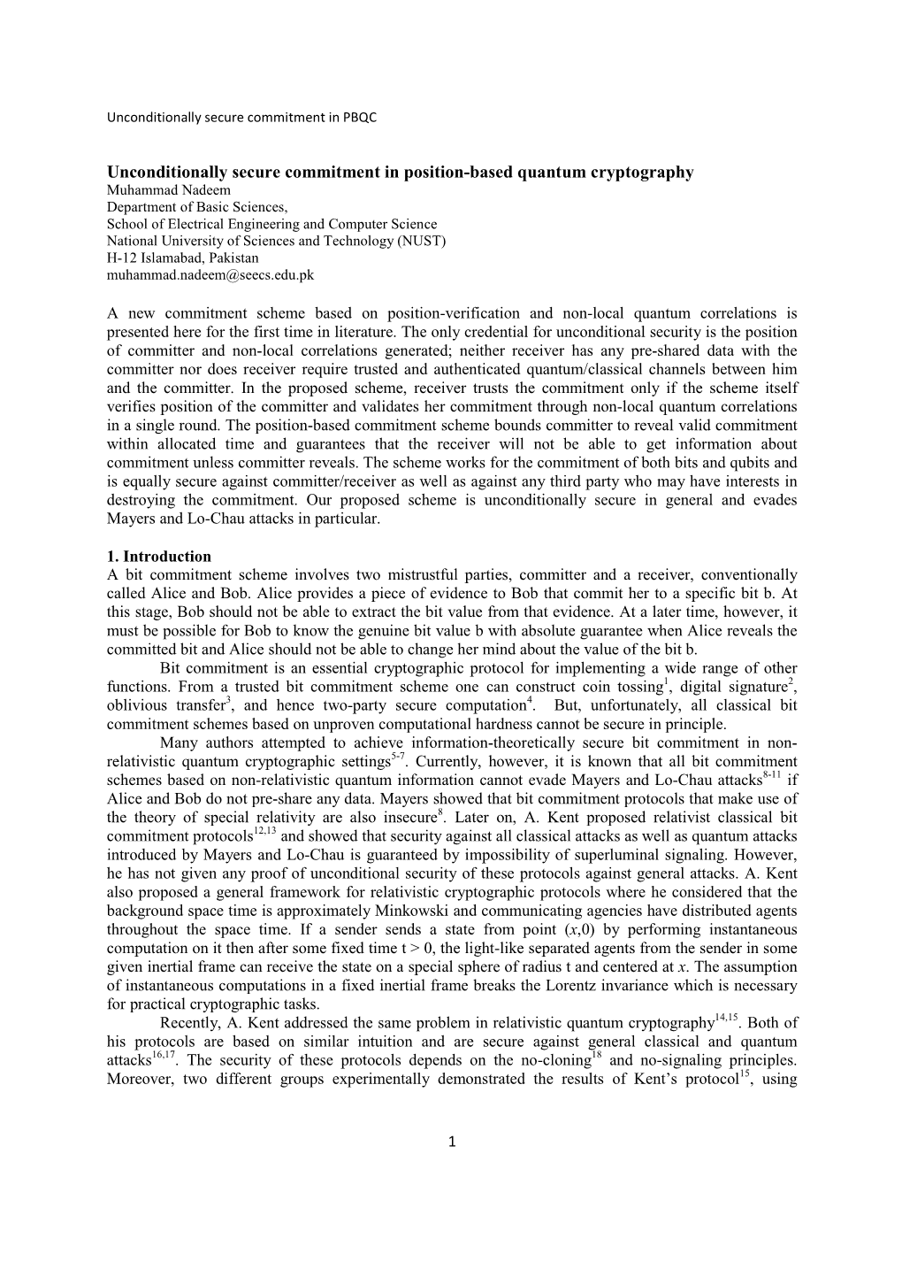 Unconditionally Secure Commitment in Position-Based Quantum Cryptography