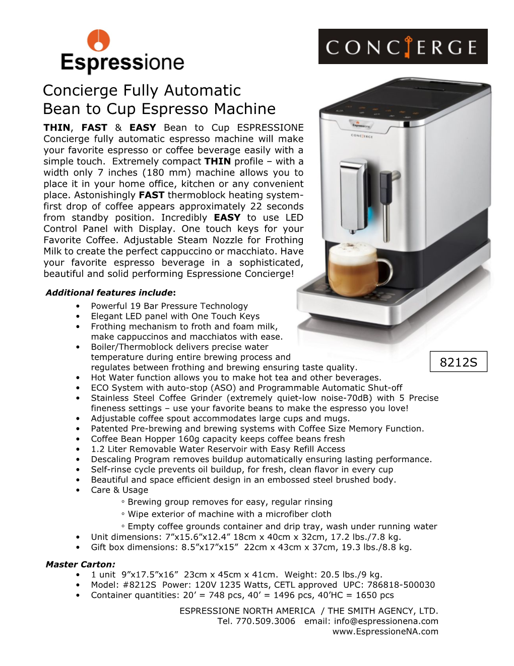 Concierge Fully Automatic Bean to Cup Espresso Machine