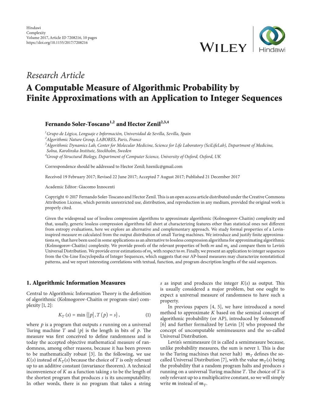 A Computable Measure of Algorithmic Probability by Finite Approximations with an Application to Integer Sequences
