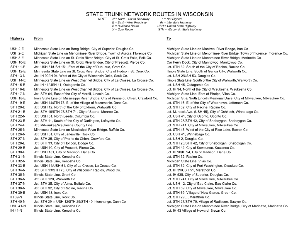 State Trunk Network Routes in Wisconsin