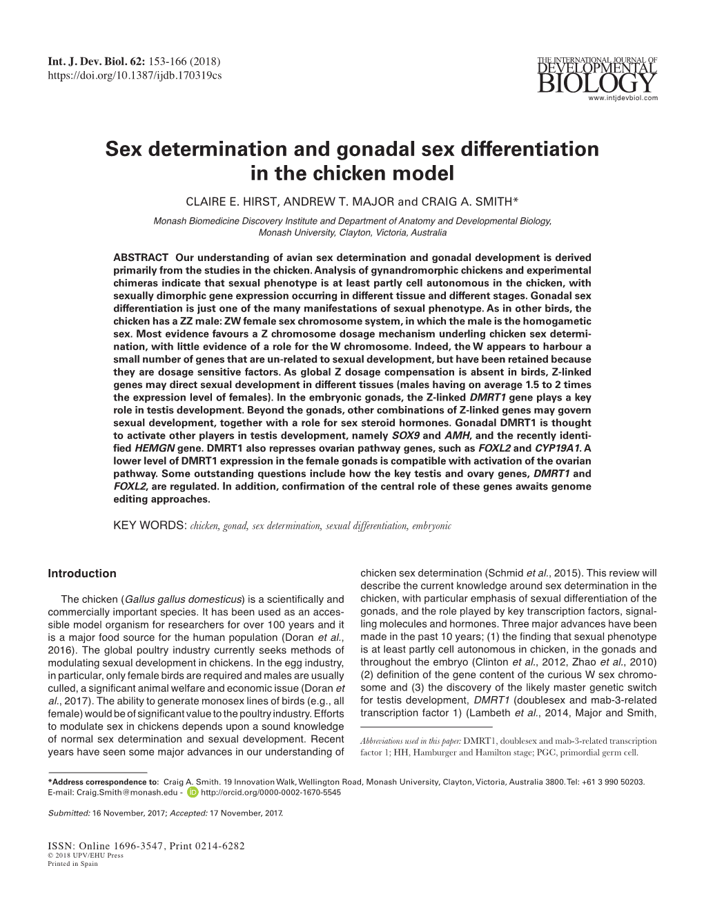 Sex Determination and Gonadal Sex Differentiation in the Chicken Model CLAIRE E