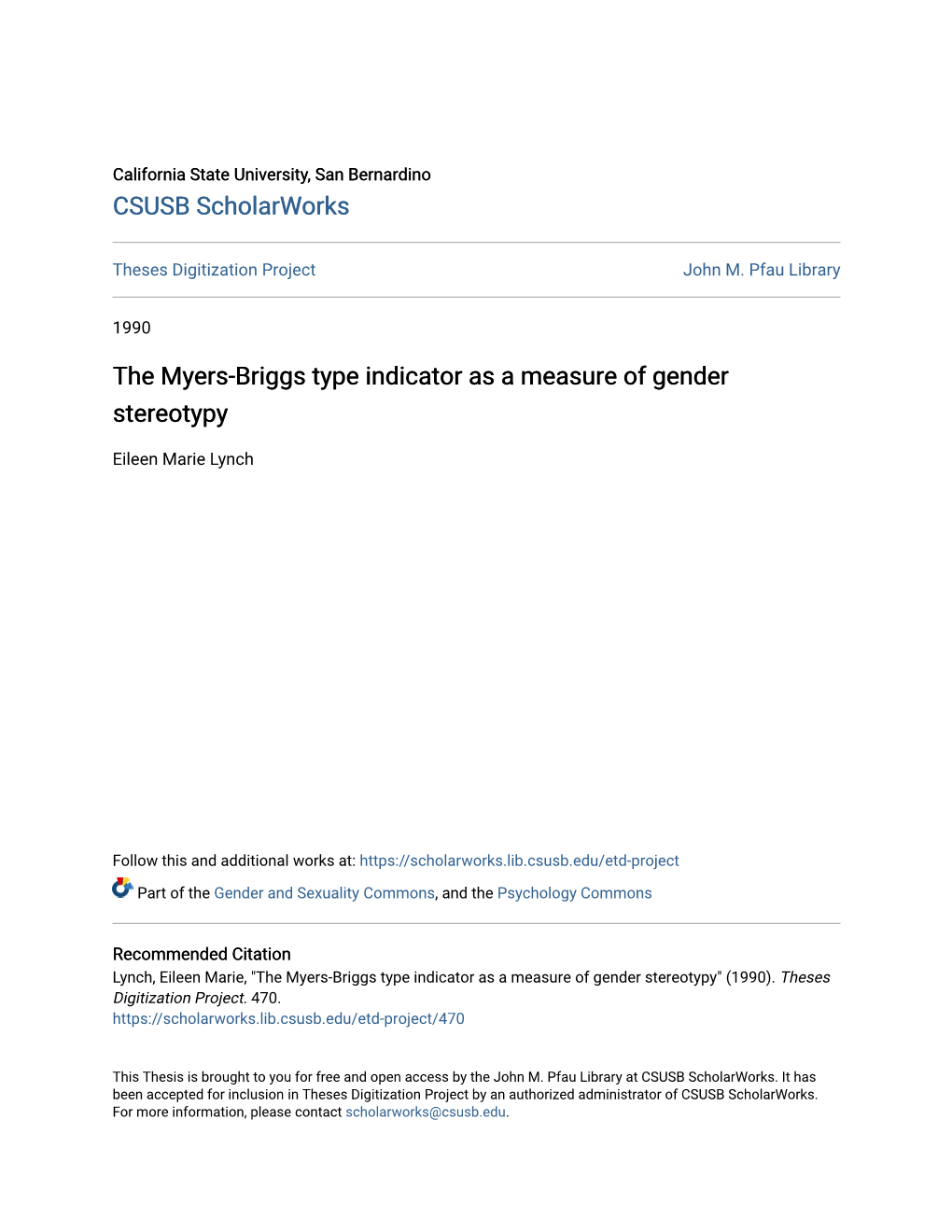 The Myers-Briggs Type Indicator As a Measure of Gender Stereotypy