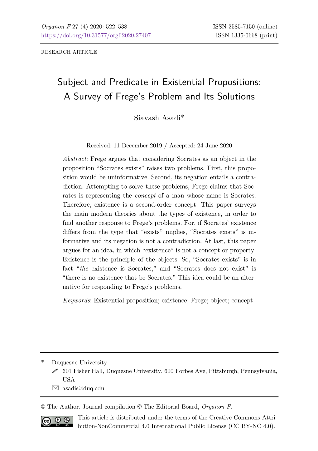 Subject and Predicate in Existential Propositions: a Survey of Frege's