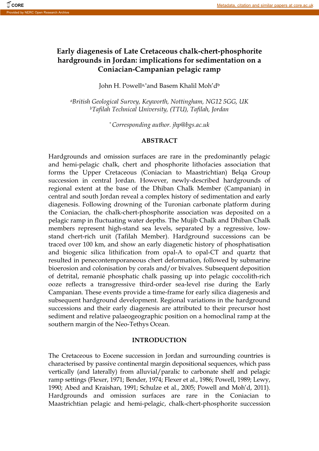 Early Diagenesis of Late Cretaceous Chalk-Chert-Phosphorite Hardgrounds in Jordan: Implications for Sedimentation on a Coniacian-Campanian Pelagic Ramp