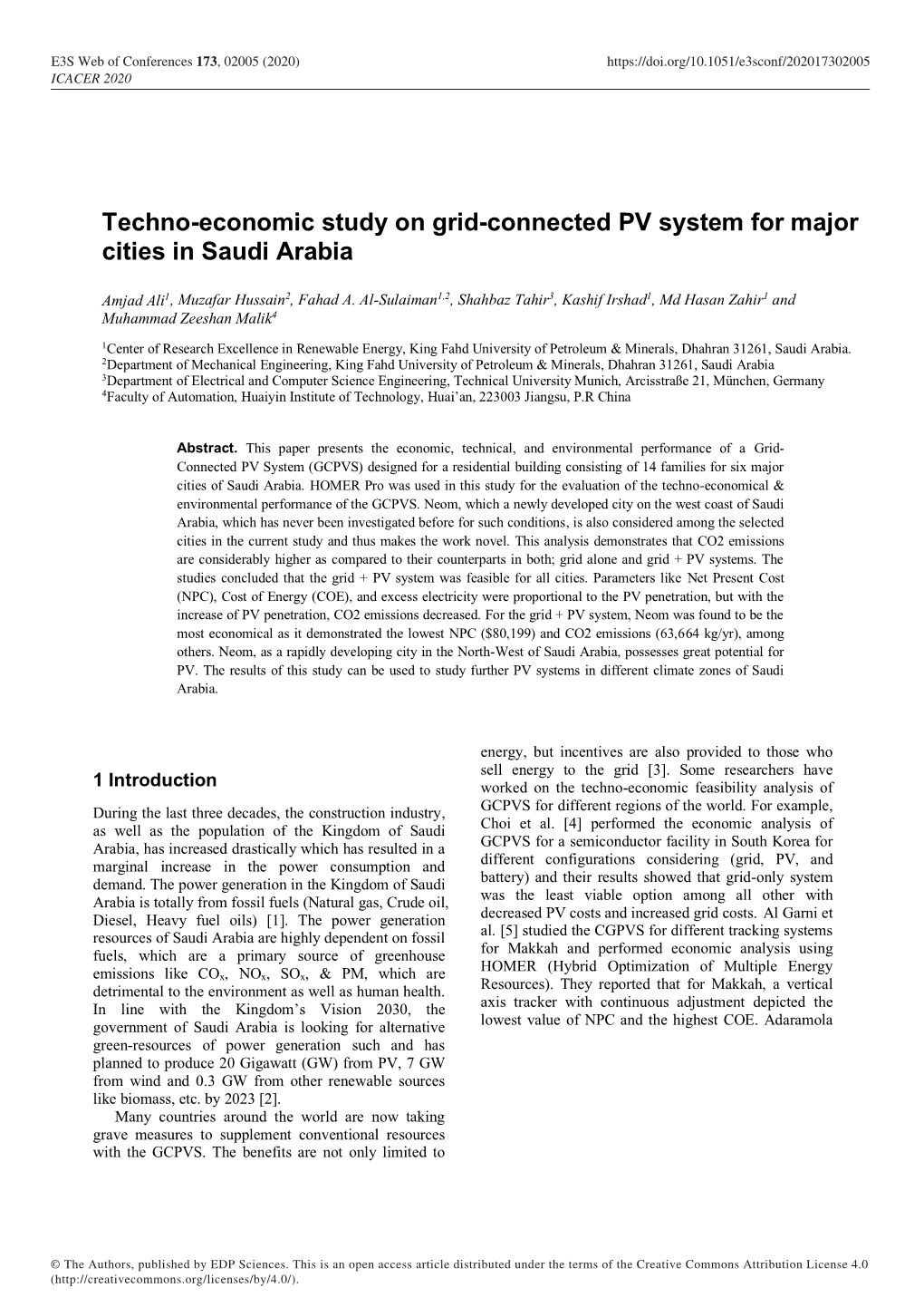 Techno-Economic Study on Grid-Connected PV System for Major Cities in Saudi Arabia