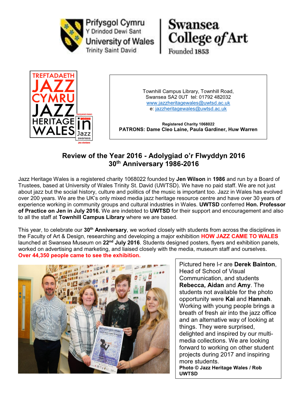 Jazz Heritage Wales Annual Review 2016