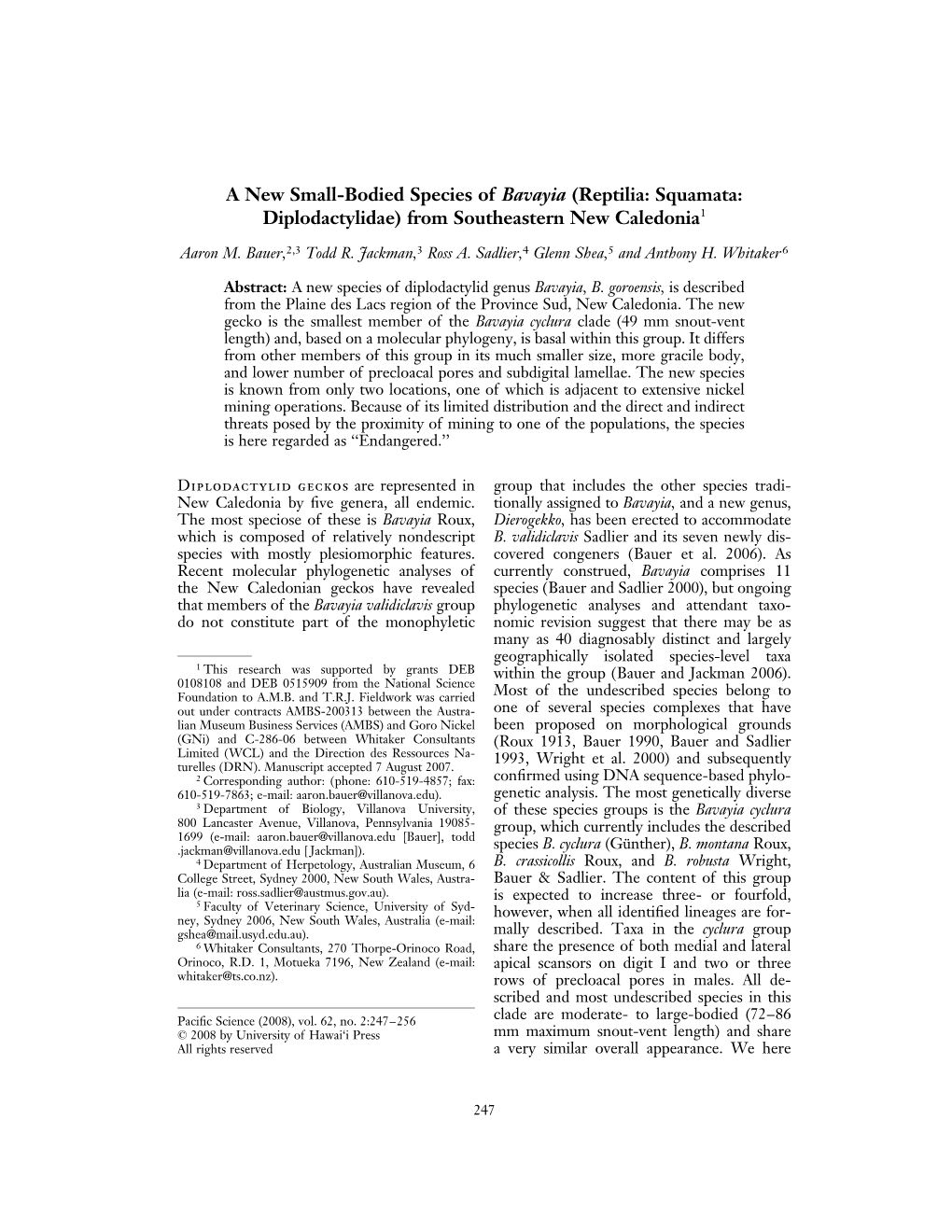 A New Small-Bodied Species of Bavayia (Reptilia: Squamata: Diplodactylidae) from Southeastern New Caledonia1