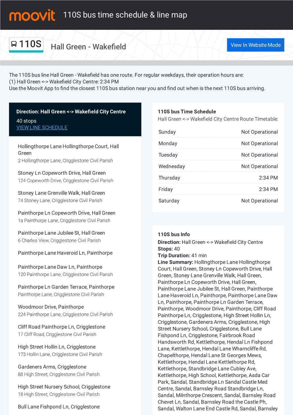 110S Bus Time Schedule & Line Route