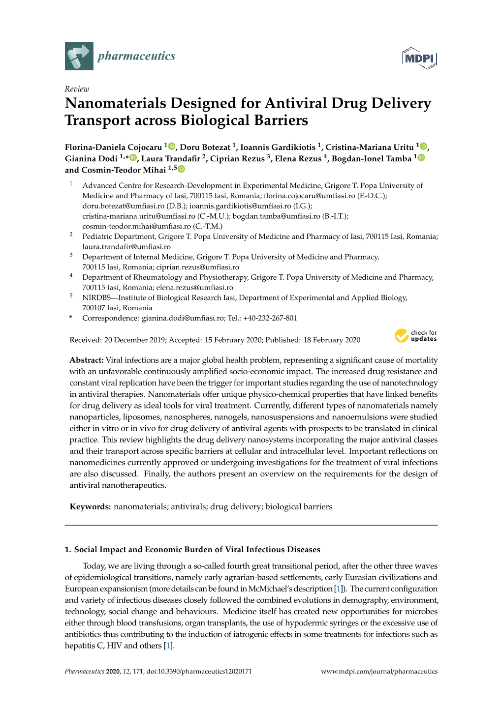 Nanomaterials Designed for Antiviral Drug Delivery Transport Across Biological Barriers