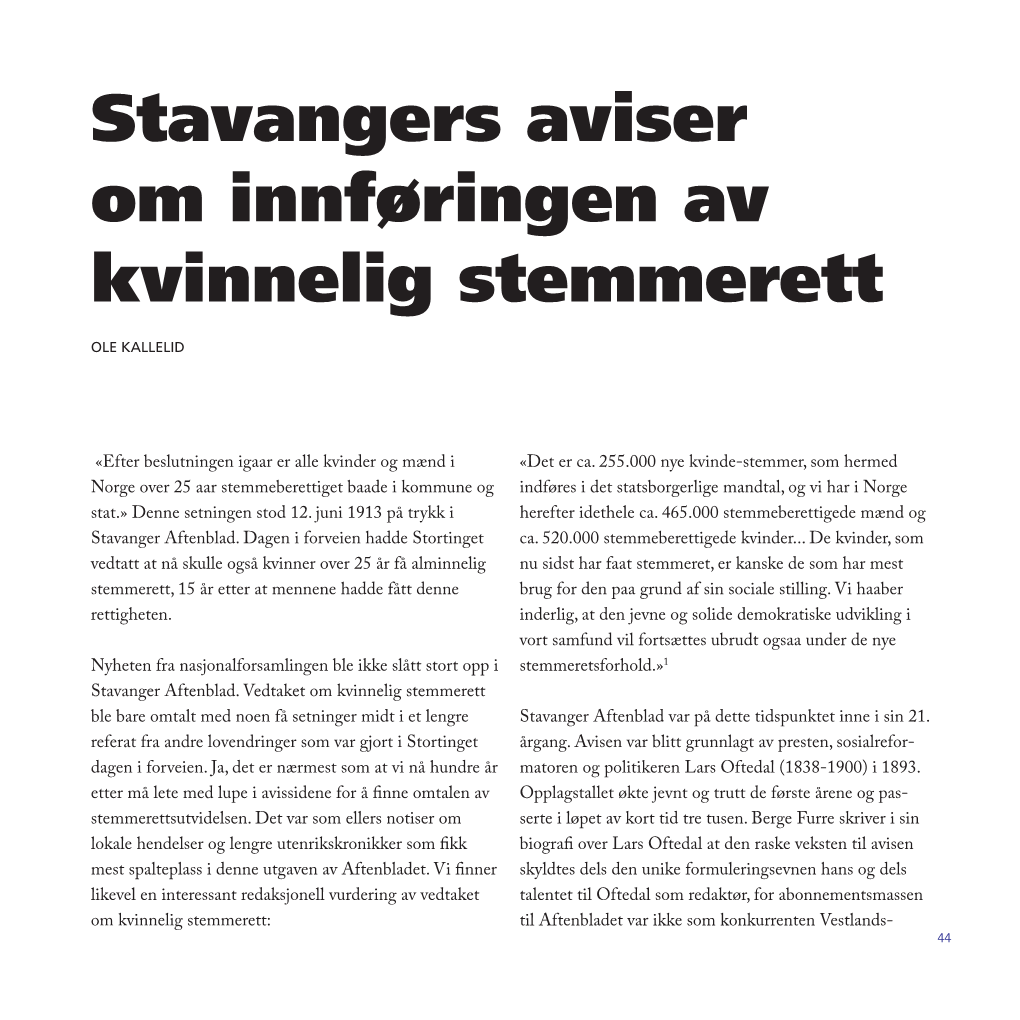 Stavangers Aviser Om Innføringen Av Kvinnelig Stemmerett