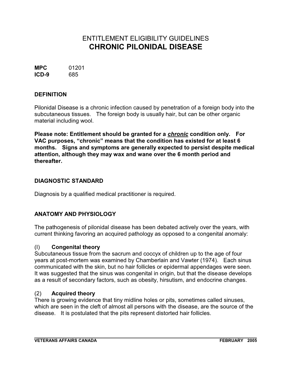 Entitlement Eligibility Guidelines Chronic Pilonidal Disease