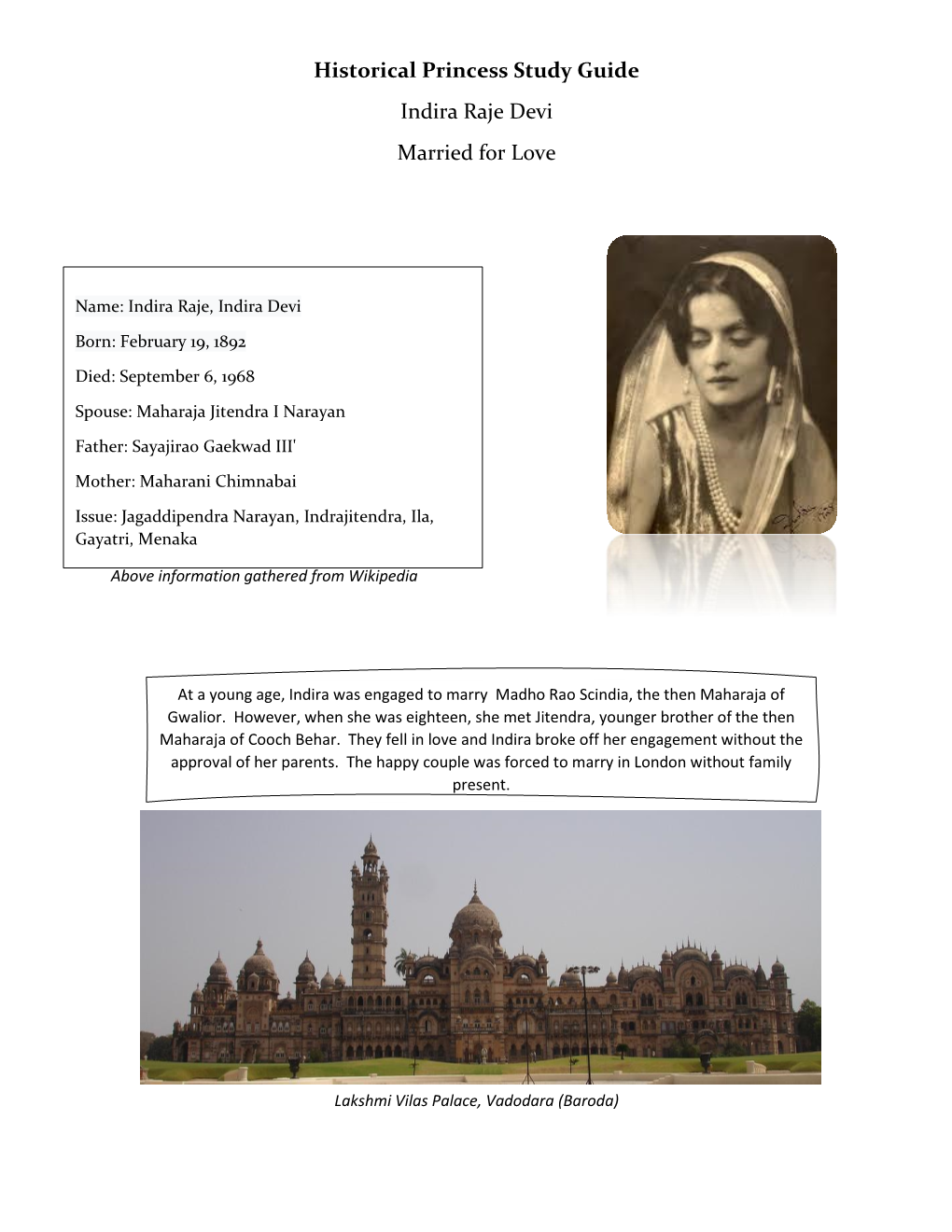 Historical Princess Study Guide Indira Raje Devi Married for Love