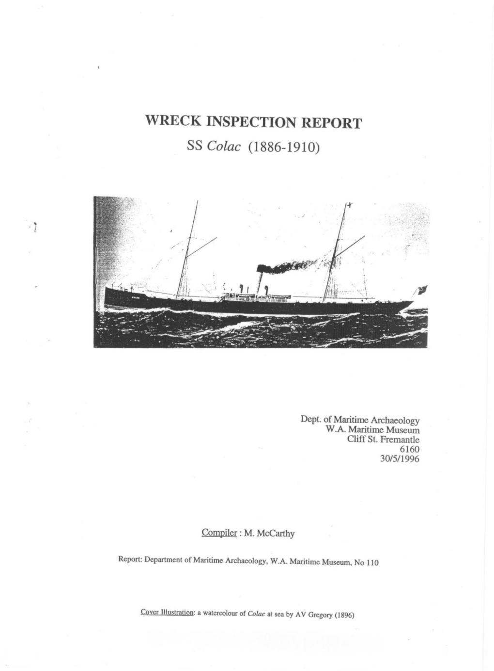 Wreck Inspection Report, SS Colac