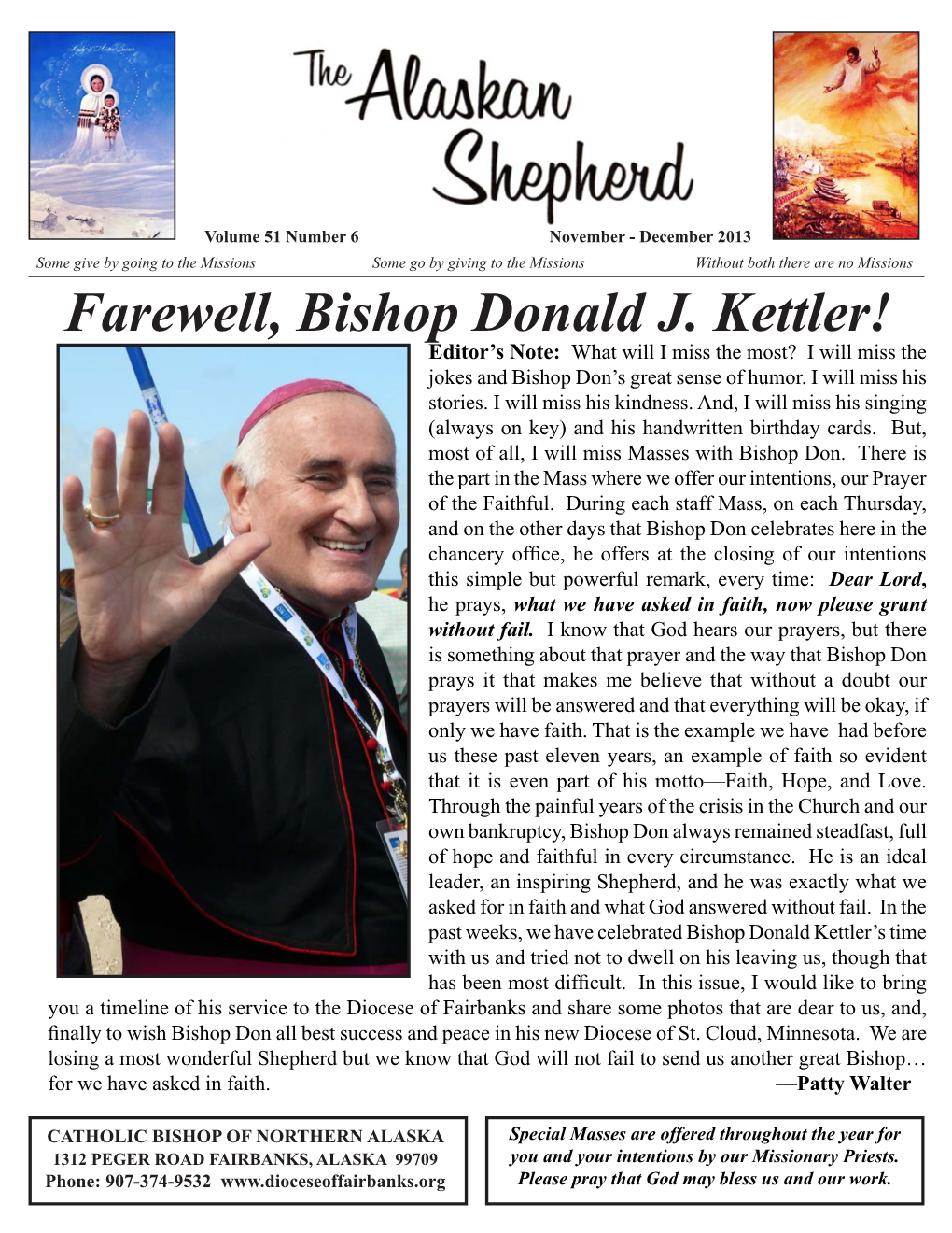 Farewell, Bishop Donald J. Kettler! Editor’S Note: What Will I Miss the Most? I Will Miss the Jokes and Bishop Don’S Great Sense of Humor