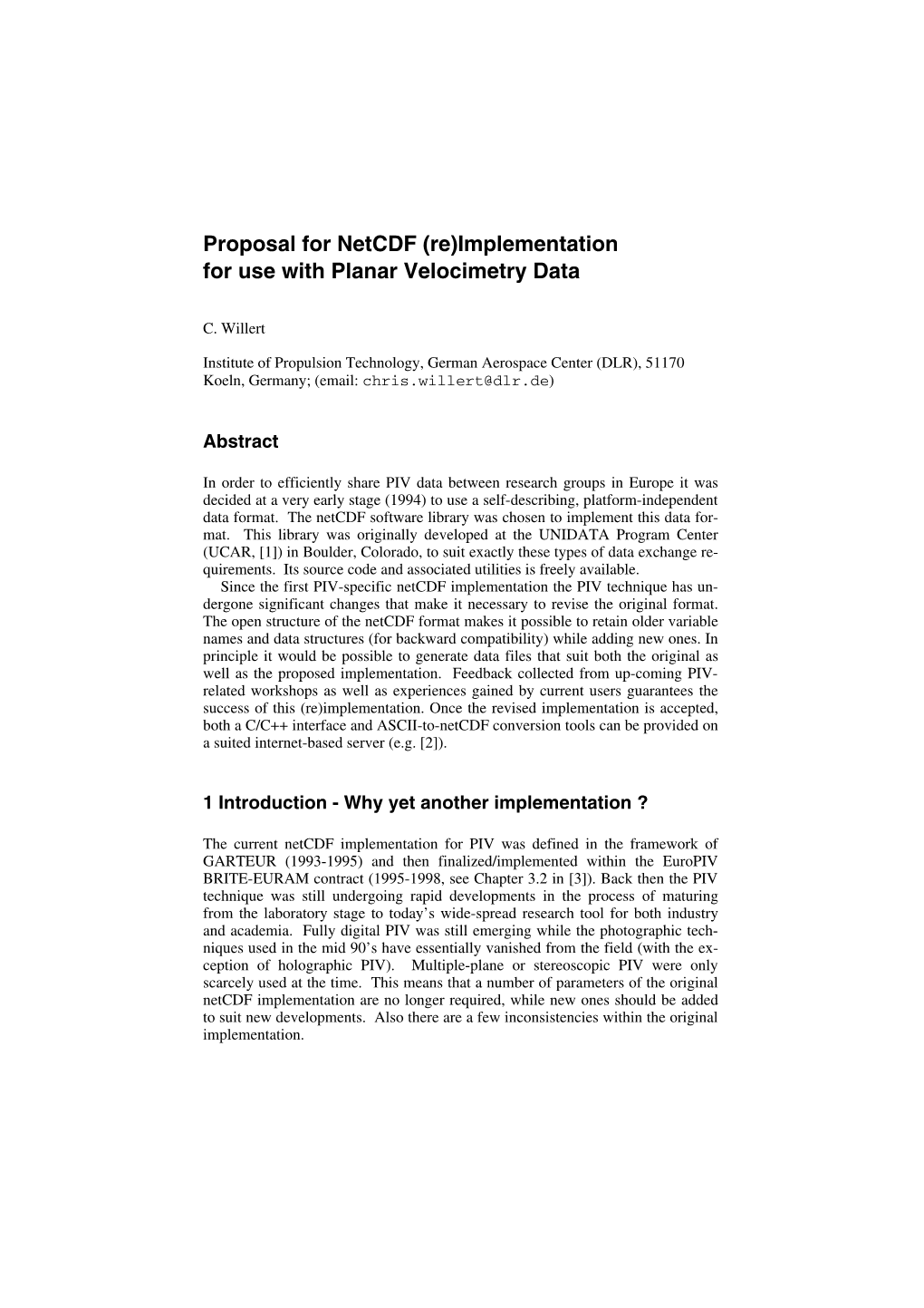 Proposal for Netcdf (Re)Implementation for Use with Planar Velocimetry Data