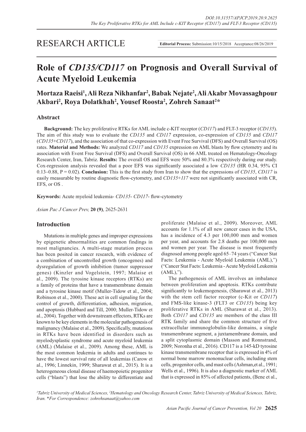 Role of CD135/CD117 on Prognosis and Overall Survival of Acute