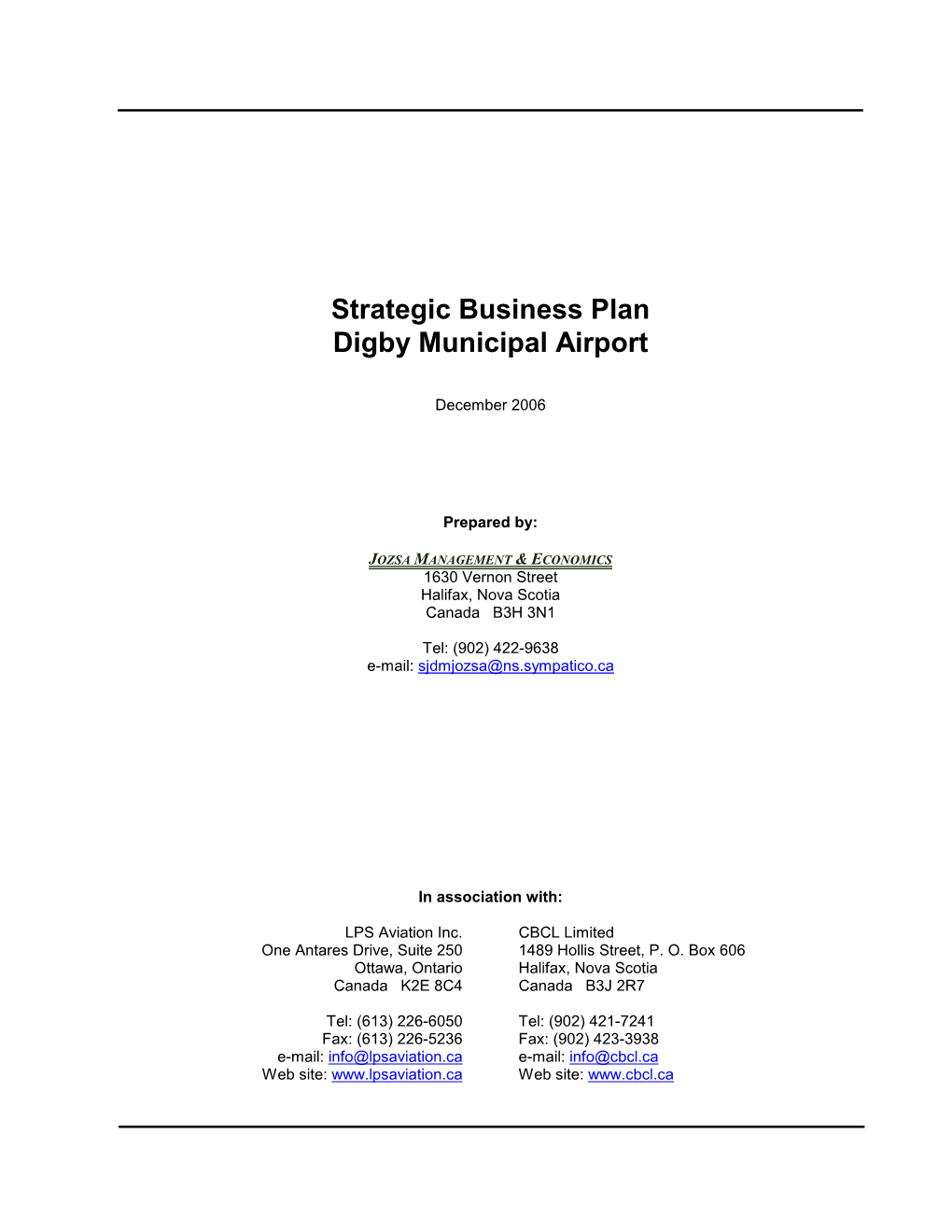 Strategic Business Plan Digby Municipal Airport