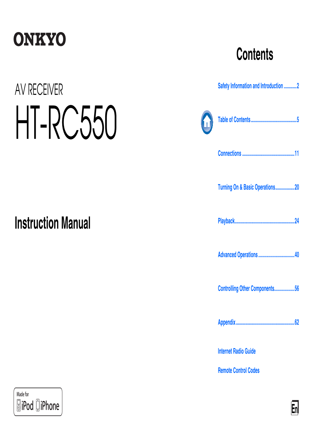 HT-RC550 Table of Contents