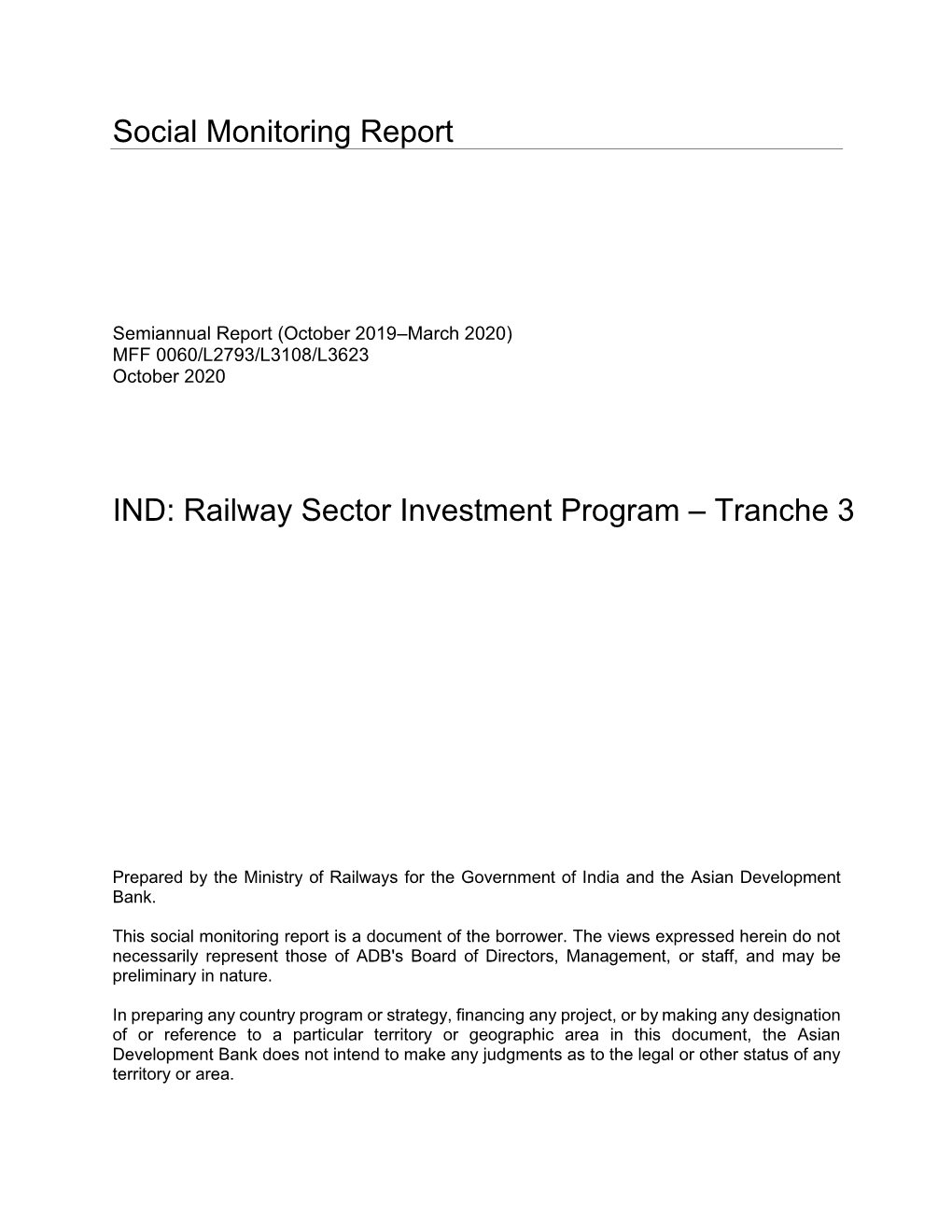 Railway Sector Investment Program – Tranche 3