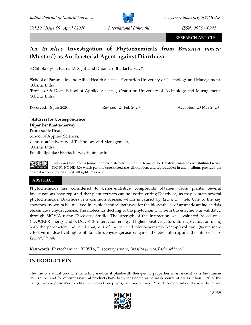 An In-Silico Investigation of Phytochemicals from Brassica Juncea (Mustard) As Antibacterial Agent Against Diarrhoea