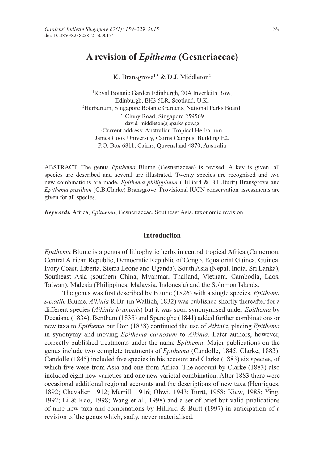 A Revision of Epithema (Gesneriaceae)