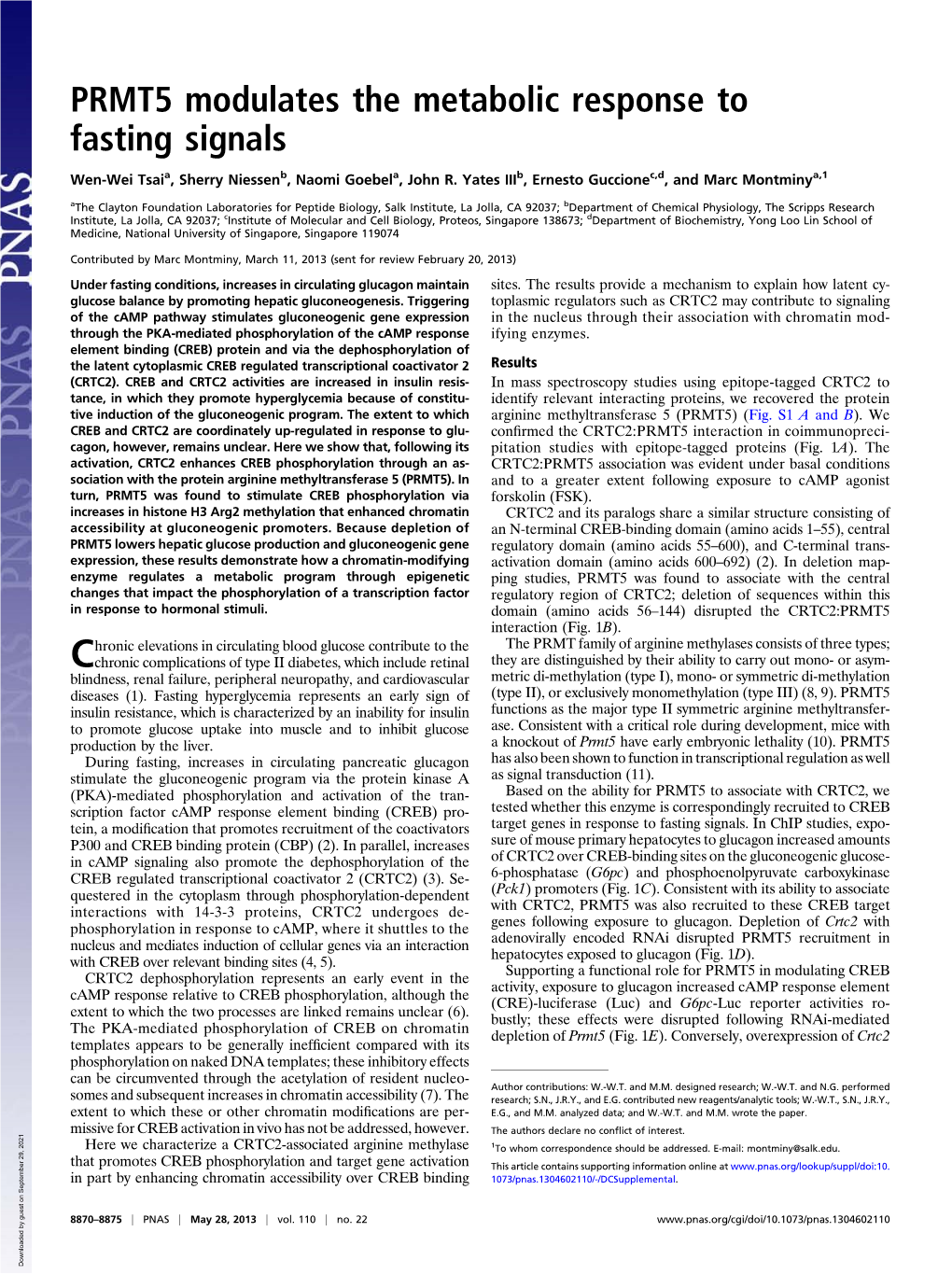 PRMT5 Modulates the Metabolic Response to Fasting Signals