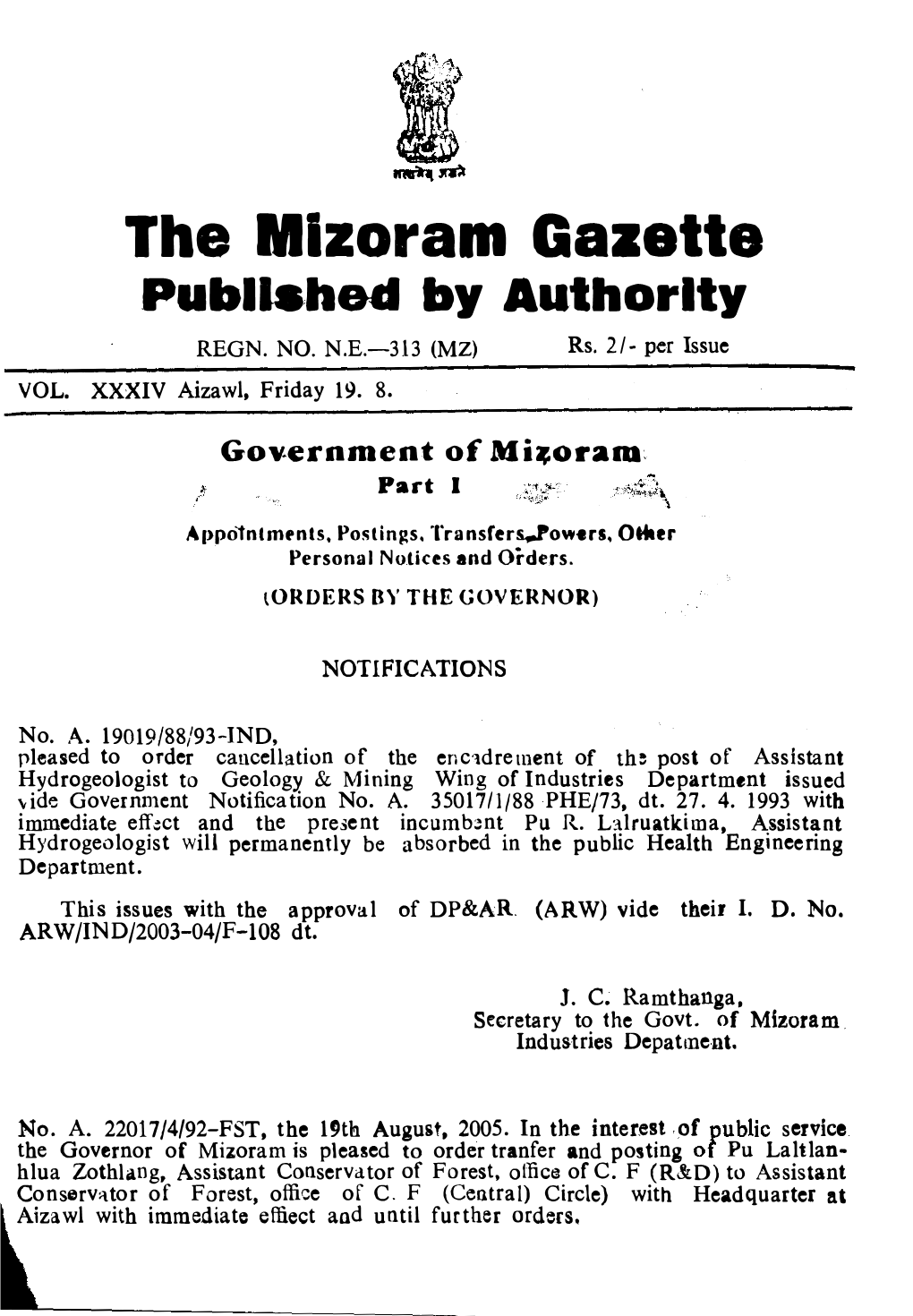 The Mlzoram Gazette .Publlshed by Authority