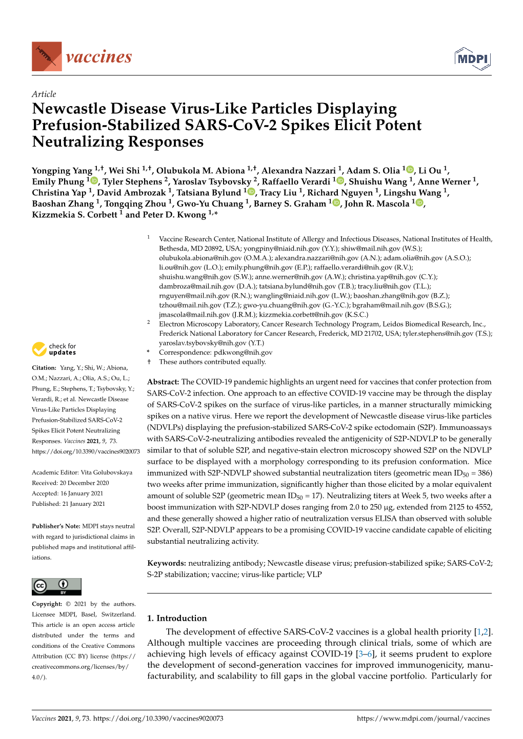 Newcastle Disease Virus-Like Particles Displaying Prefusion-Stabilized SARS-Cov-2 Spikes Elicit Potent Neutralizing Responses