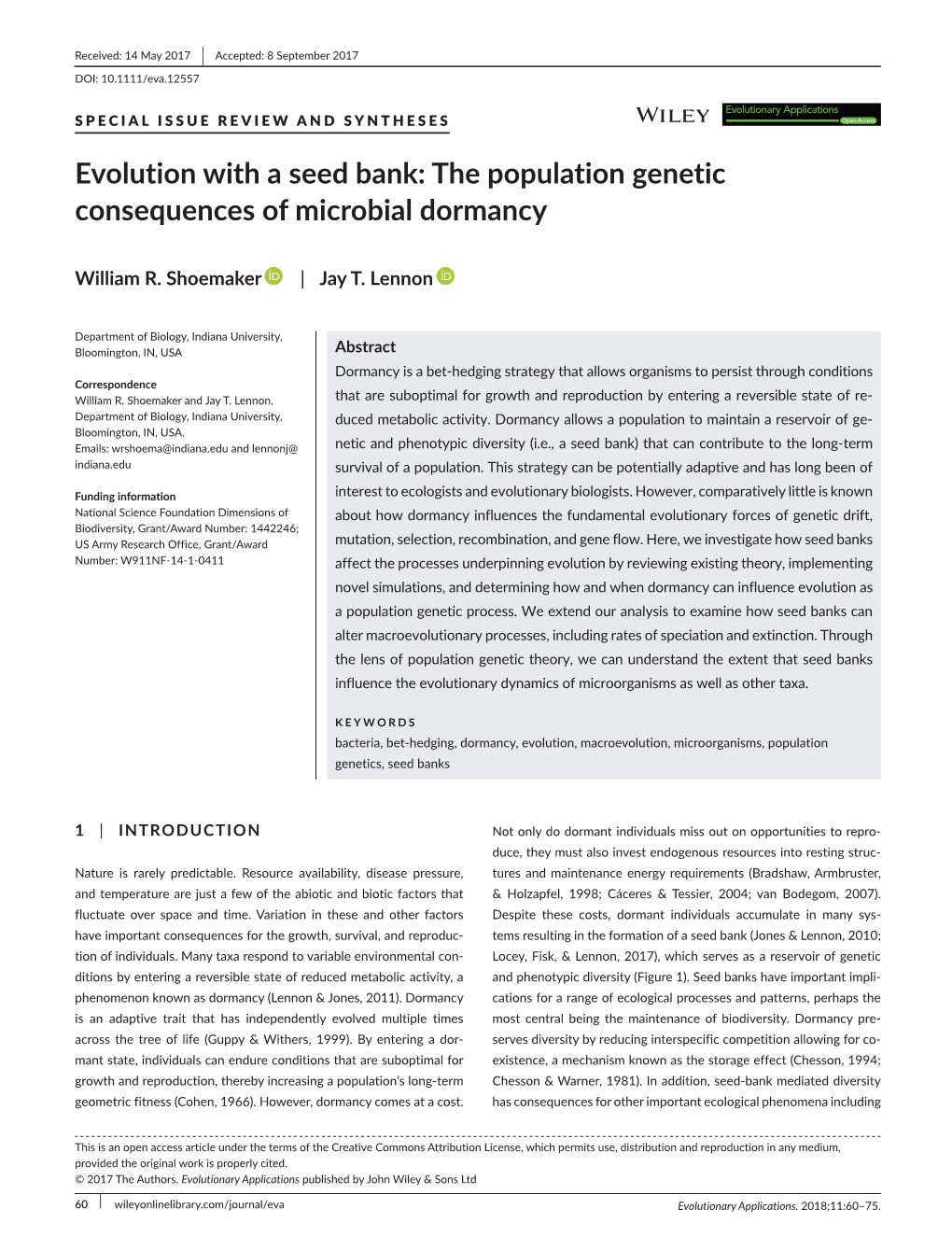 Evolution with a Seed Bank: the Population Genetic Consequences of Microbial Dormancy