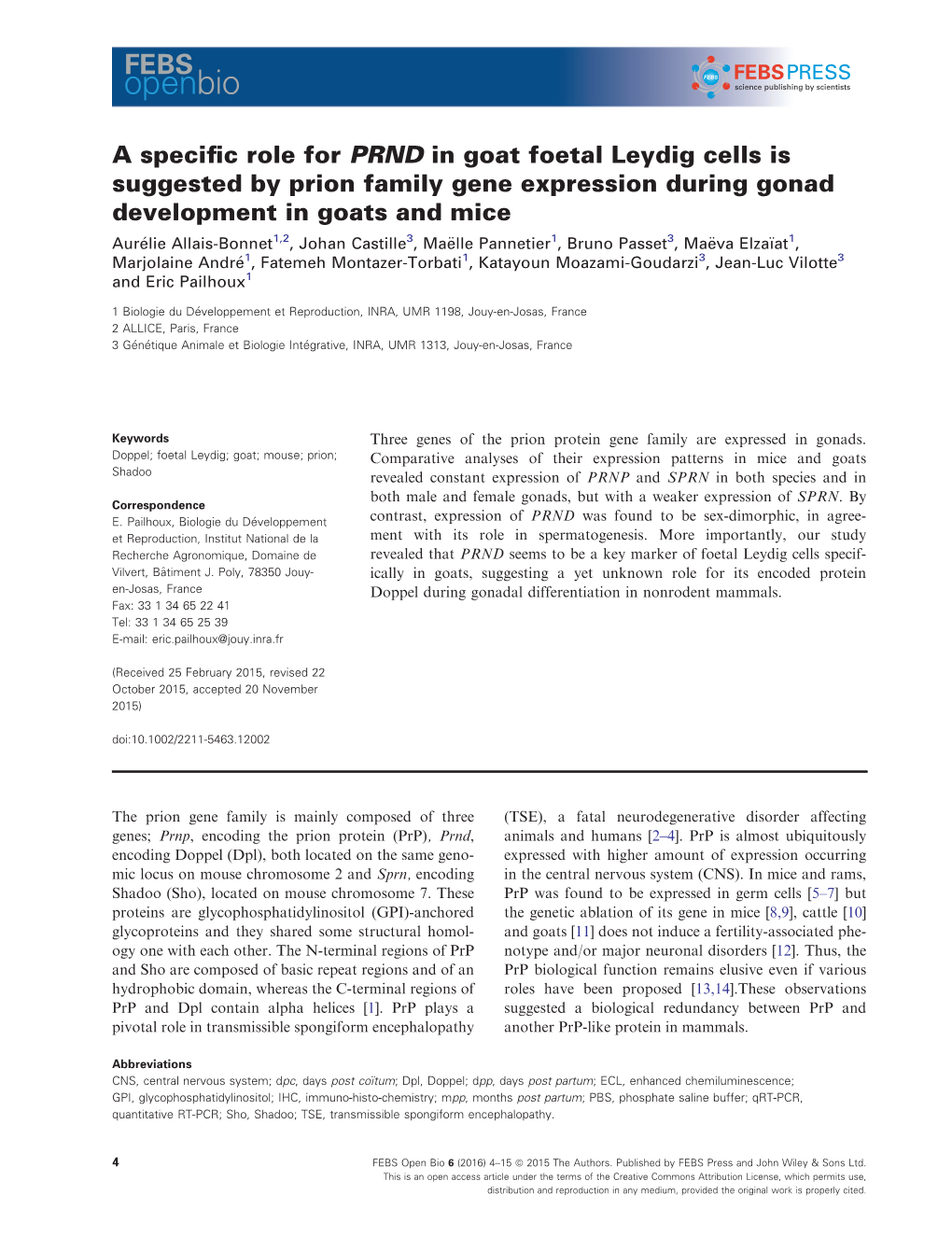 A Specific Role for PRND in Goat Foetal Leydig Cells Is Suggested by Prion