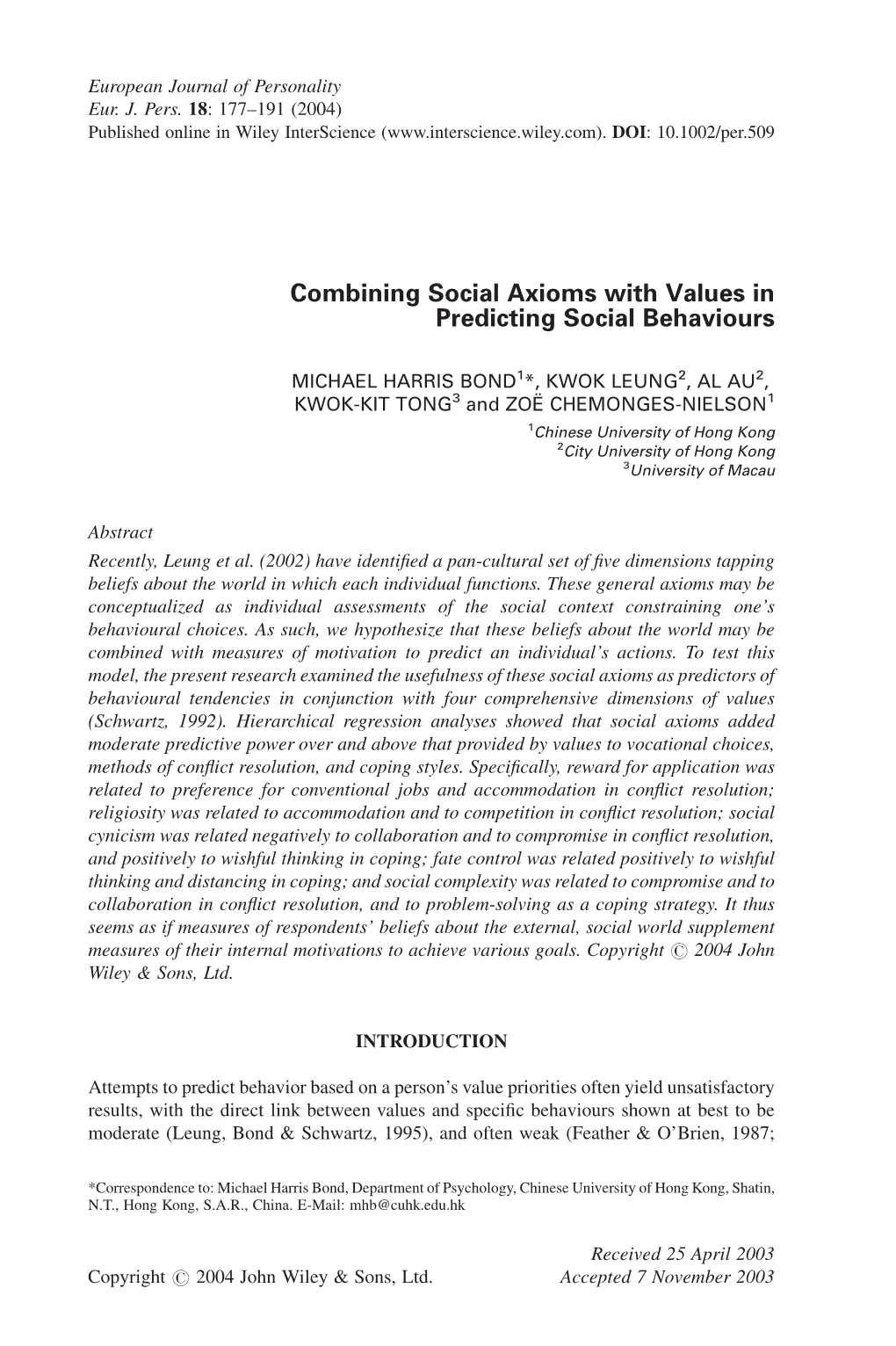 Combining Social Axioms with Values in Predicting Social Behaviours