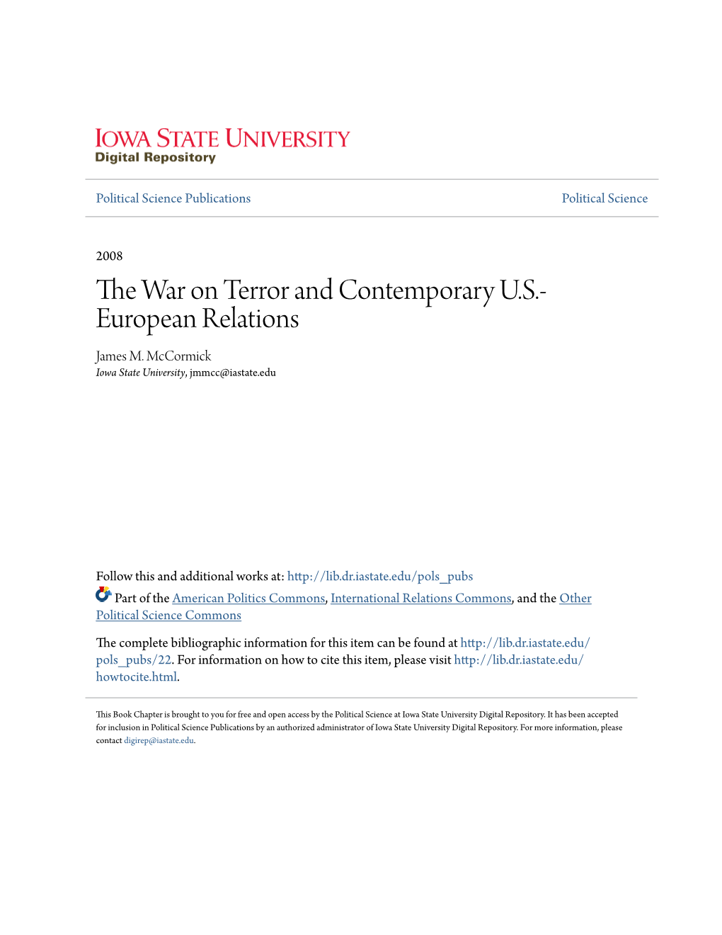 The War on Terror and Contemporary U.S.-European Relations