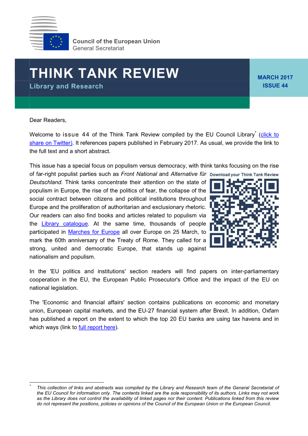 Think Tank Review March 2017