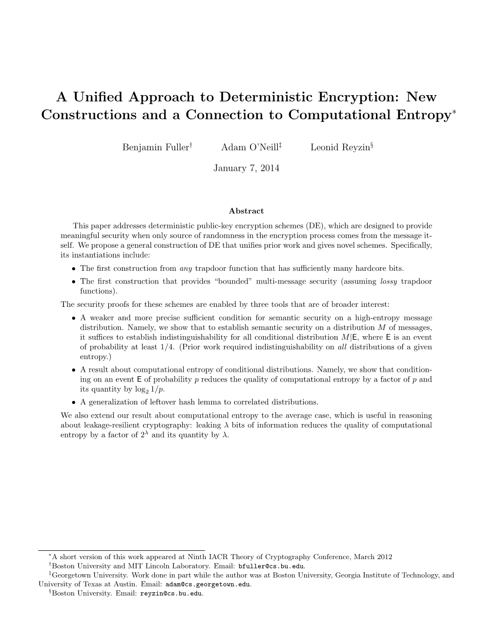 A Unified Approach to Deterministic Encryption