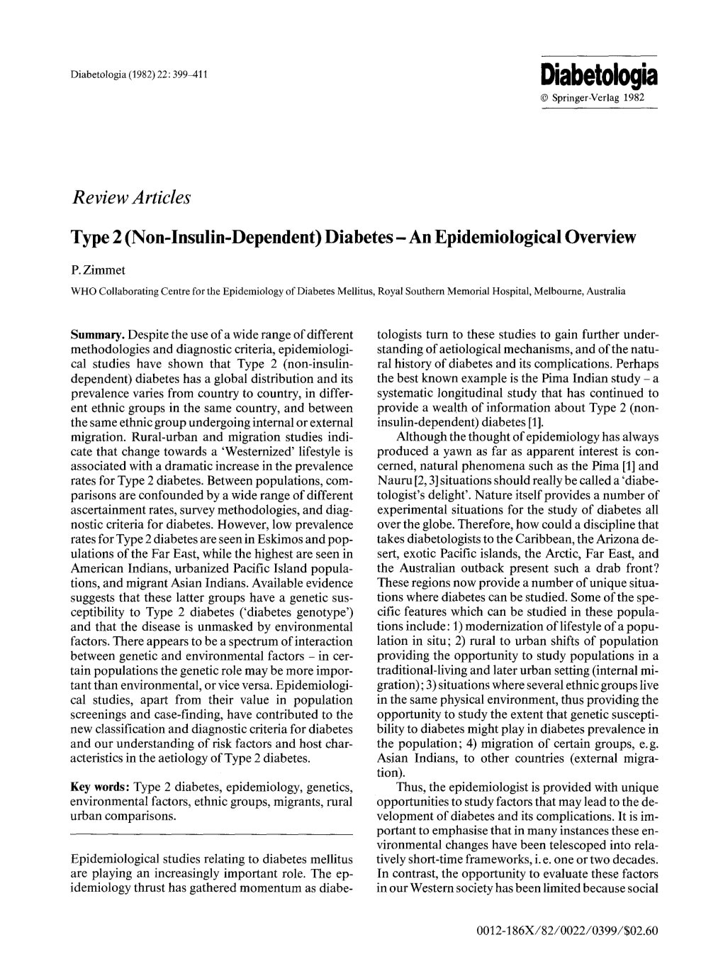 (Non-Insulin-Dependent) Diabetes &#X2014; an Epidemiological Overview
