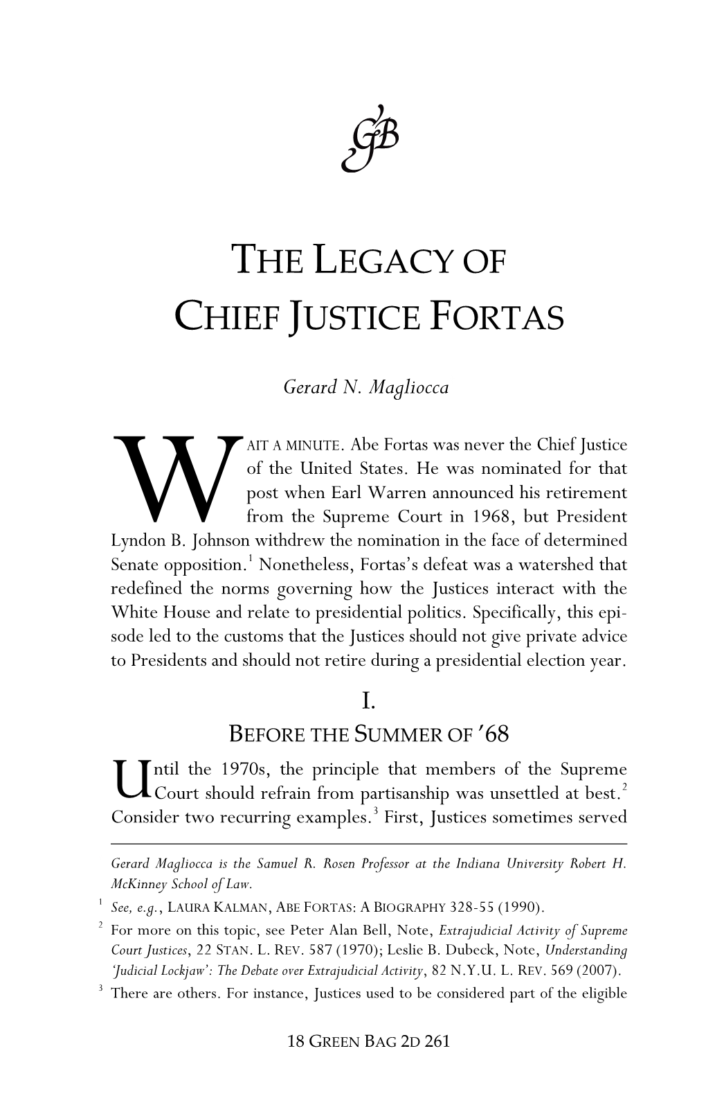 The Legacy of Chief Justice Fortas