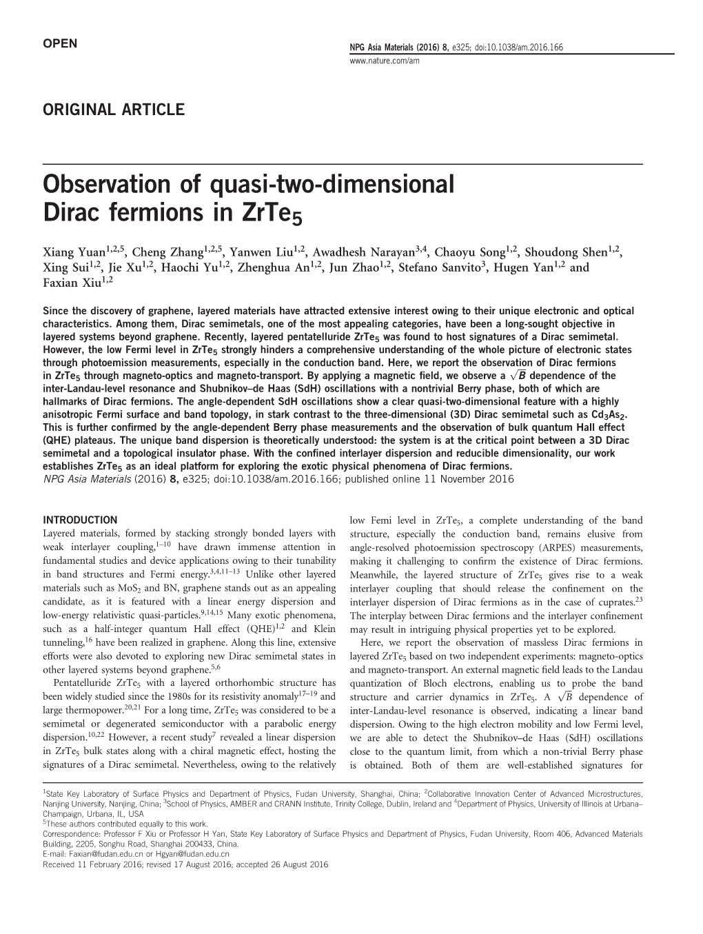 Observation of Quasi-Two-Dimensional Dirac Fermions in Zrte5