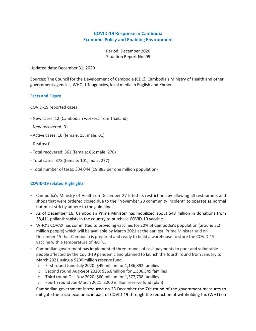 COVID-19 Response in Cambodia Economic Policy and Enabling Environment